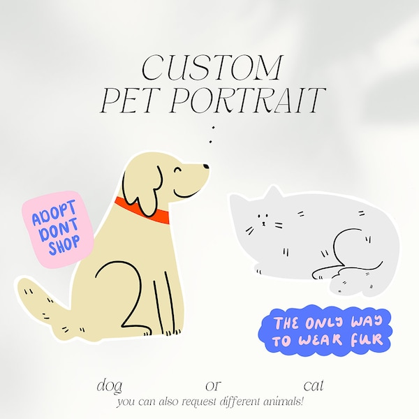 Personalisiertes Haustier Portrait Hund/Katze oder anderes Tier (Sticker, Postkarten, Poster) minimalistische, individuelle Illustration