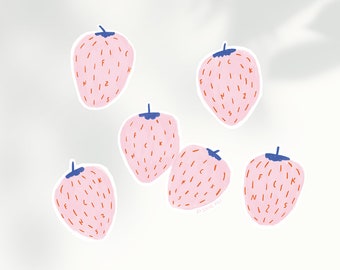 Sticker set Illustrated sweet pink strawberries with typography »FCK NZS«, 5 pieces