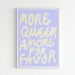 Queer Pride Typography Poster LGBTQIA+ Watercolor Hand Lettering »More Queer Amore Por Favor«