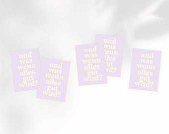 Mental health stickers with typography "And what if everything turns out alright?" in lilac and yellow for more confidence in everyday life (5 pieces)