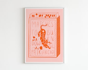 Feministische poster 'Luidsprekers om het patriarchaat te verbranden' - Handgeschreven print in roze en rood (A5-A3)