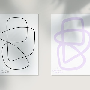 Abstract Art Reminder »Knoten im Kopf« gegen Overthinking in Schwarz/Weiß und Flieder, Malerei und Kohle