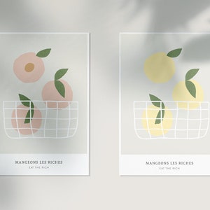 Postkarten Obstkorb Pfirsich Zitronen Typografie Beige