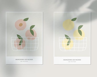 Postcards Fruit Basket Peach Lemons Typography Beige