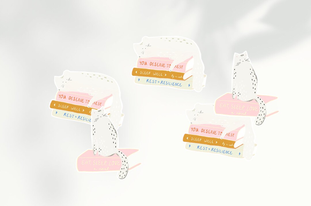Cats and Books Sticker Set (5 Pieces) With Affirmations for More Breaks ...