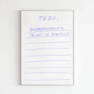 Watercolor To Do List: Minimal reminder against overthinking with handlettered typography