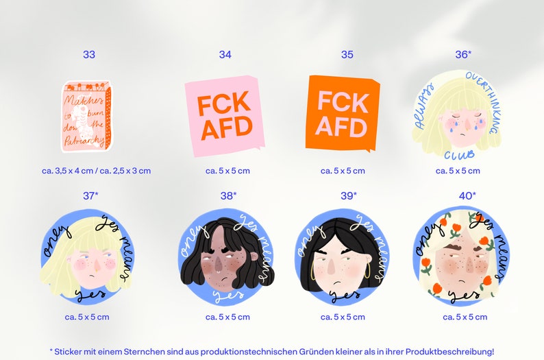 Bunte Sticker: FCK AFD, Only Yes Means Yes, Overthinking