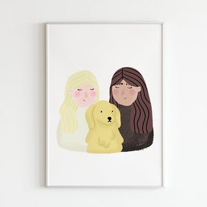 Individuelles Couple Portrait mit Haustier (Hund) Personalisierte Illustration (A5, A4, A3)