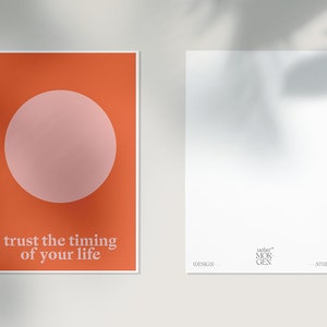 Cartes postales Bauhaus Minimalisme Typographie Affirmation Slogan « faites confiance au timing de votre vie » en rouge et rose (2 pièces)