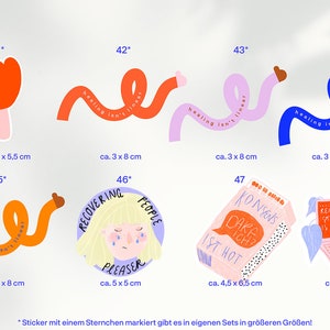 Bunte Sticker zu Konsens, People Pleaser, Healing Isn't Linear und Staying Soft