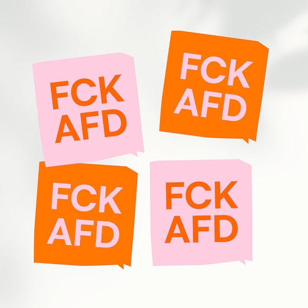 Statement stickers »FCK AFD« in pink and red, 4 pieces (2 colors)