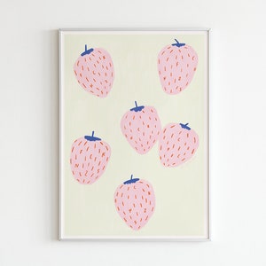 Ilustración Fruta Fresa FCK NZS Tipografía Antirracista Póster Feminista Lindo Rosa Colorido A5, A4