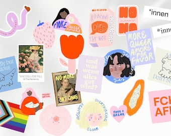 Feministische, Pride Month, Queere und Mentale Gesundheit Sticker | Custom Set für Individuelle Designs | Lustige Empowernde Geschenkidee