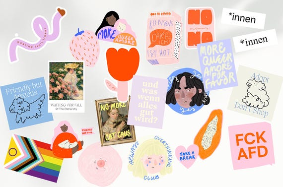 Feministische, Pride Month, Queere und Mentale Gesundheit Sticker | Custom Set für Individuelle Designs | Lustige Empowernde Geschenkidee