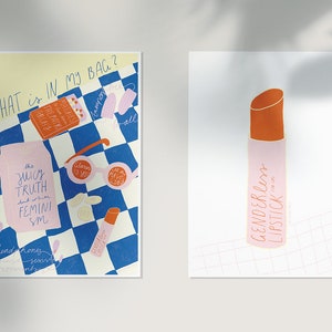 Feminist and queer LGBTQIA+ postcard set (2 pieces) with gender and feminist motifs