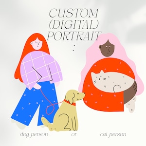 Retrato DIGITAL personalizado: Tú con perro/gato (mascota) como póster, postal y/o pegatina como una linda y colorida ilustración