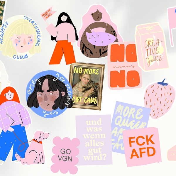Custom Sticker Set – Feministische, Queere, mentale Gesundheit kreative Sticker zum Selbst Zusammenstellen von Sylvie Mey (5 Stück)