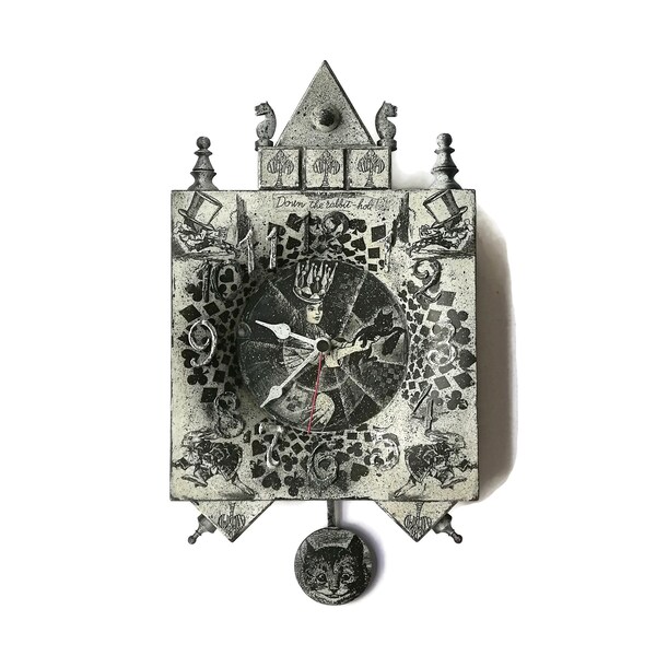 Alice in Wonderland decor Alice wood wall clock White rabbit Alice wall decor Pendulum wall clock