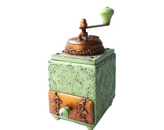 Coffee grinder Shabby Chic Chartreuse  For coffee lovers Vintage coffee mill