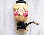 Wall mounted coffee grinder Coffee gift Wood ceramic coffee mill Vintage manual grinder Shabby Chic Decor
