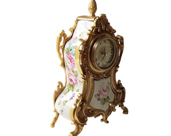 Vintage Louis XV  Mantel clock hand-painted porcelain gilt Bronze case Rococo Style Clock