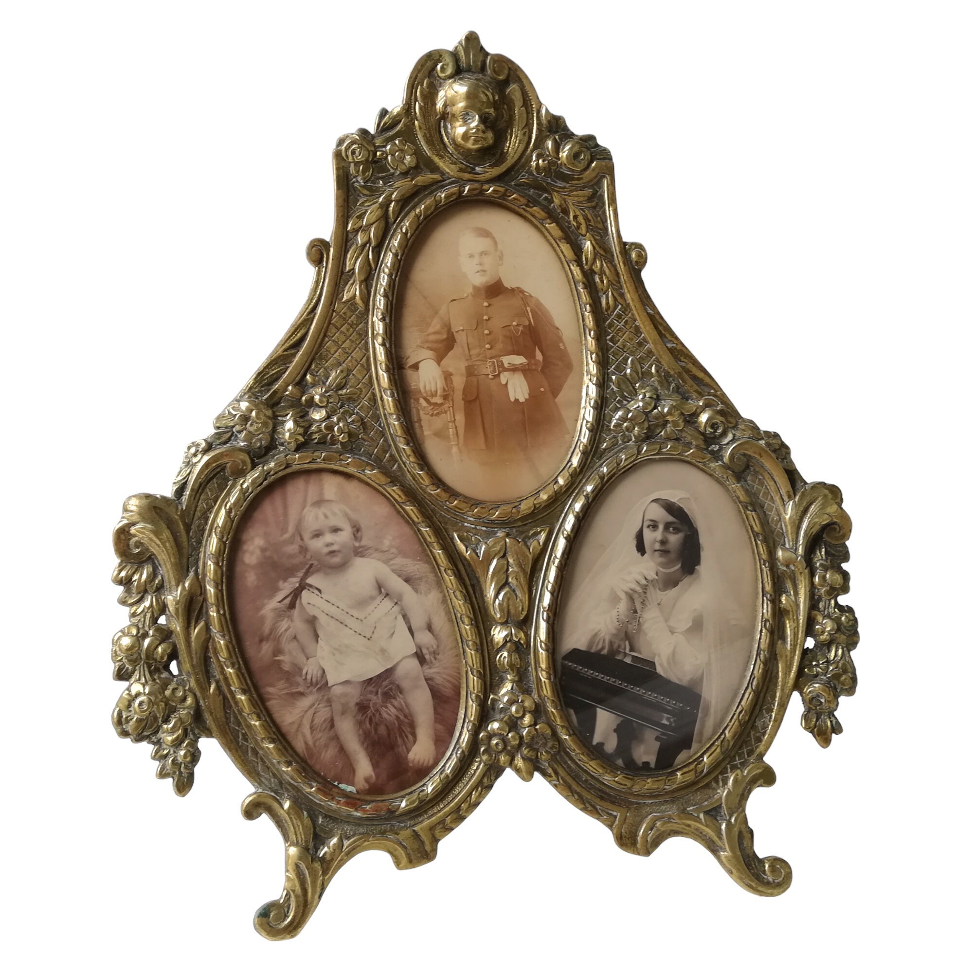 本物の Victorian-style Brass Rare Antique Frame Three for ミニカー