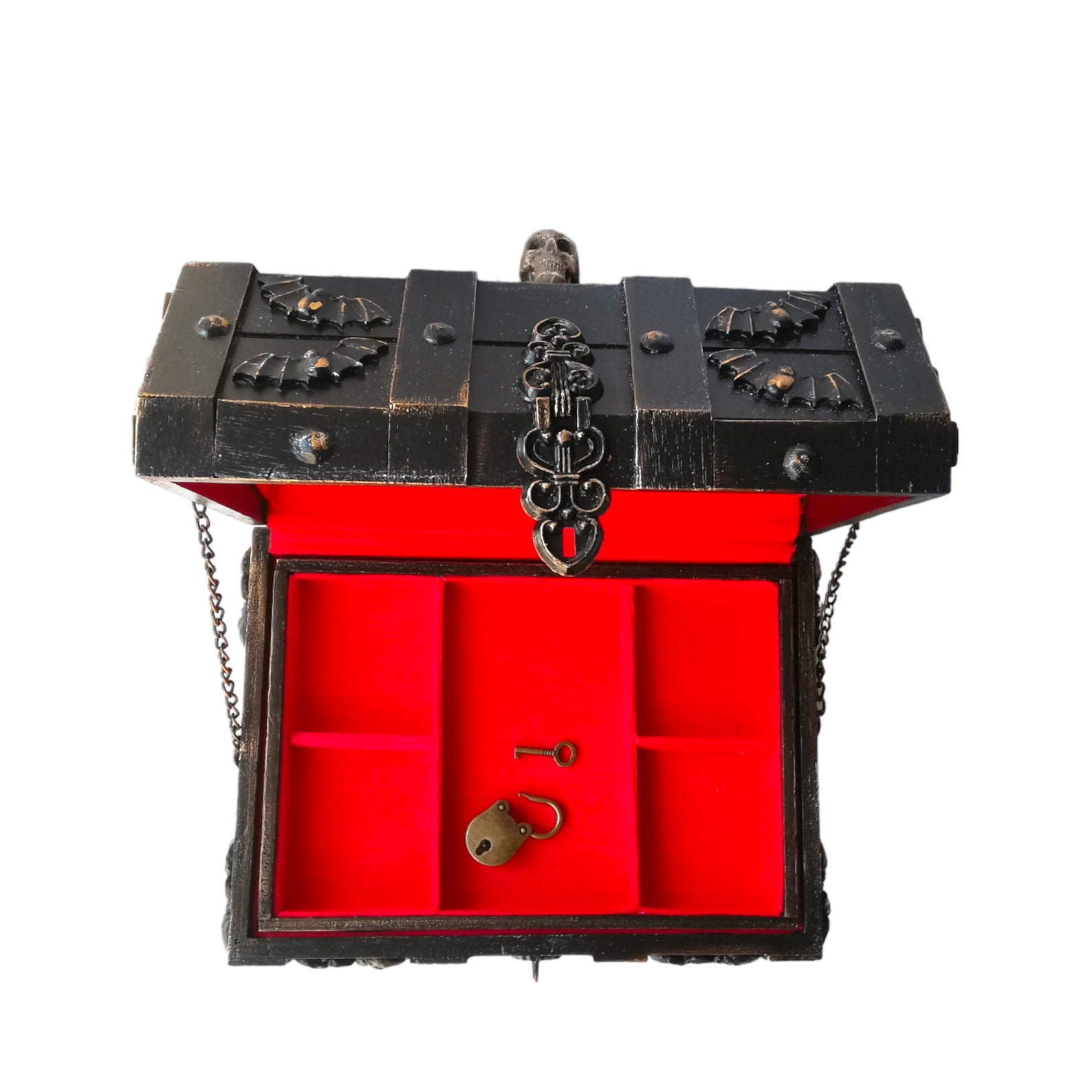 Gothic Jewelry Box Vintage Black Wooden Skull Bats Box Etsy