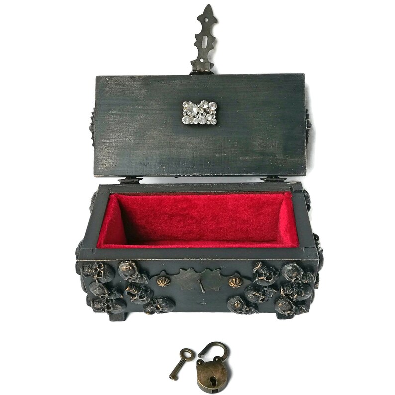 Gothic Jewelry Box Vintage Black Wooden Skull Bats Box Etsy