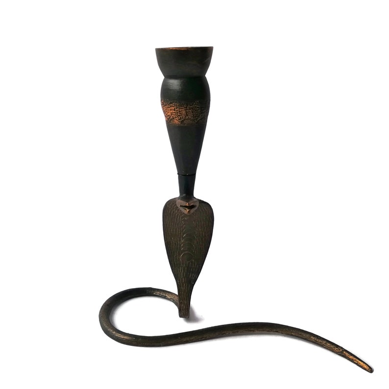 Vintage Brass Candle Holder Cobra Snake Candelabra Black Etsy