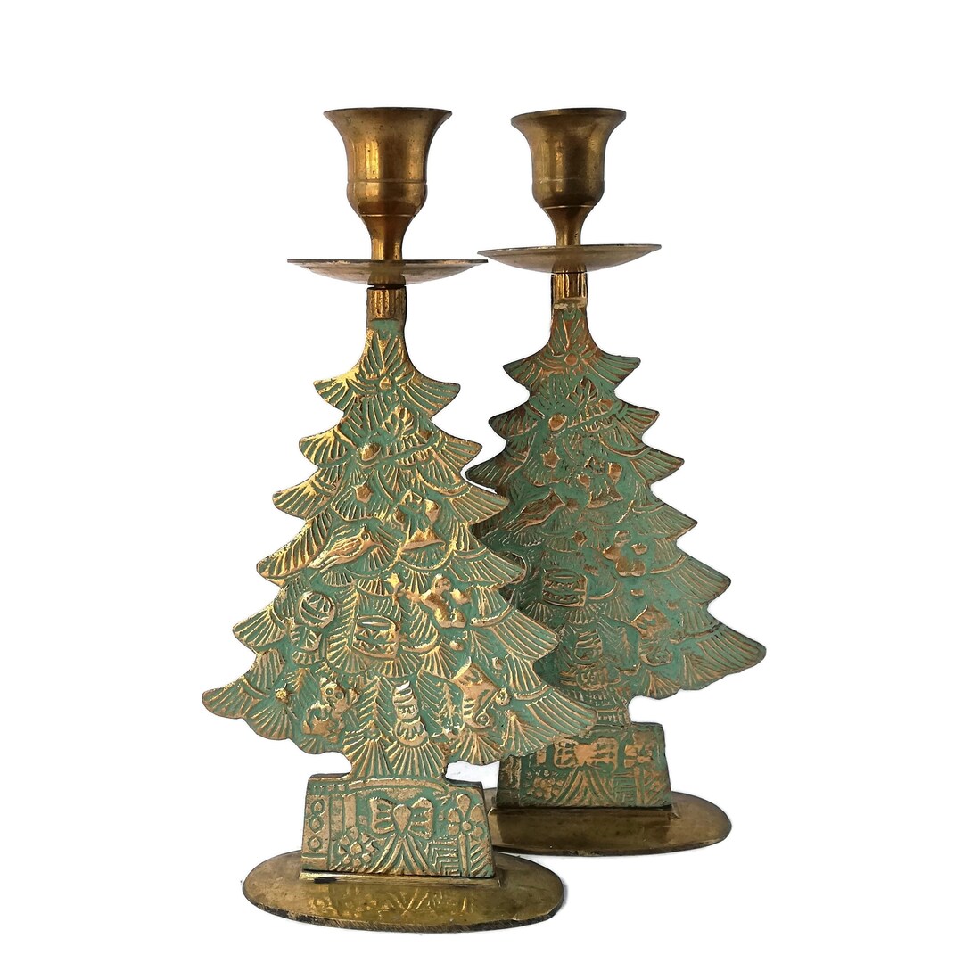 Vintage Brass Pair Candelabras Christmas Tree Candle Holder Gifts Under