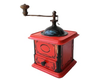 Vintage Metal Manual coffee grinder Red Vintage coffee mill