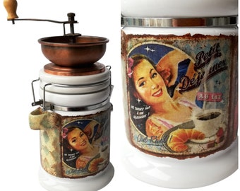Vintage Сeramic and Copper coffee grinder Manual grinder Retro coffee mill Coffee gift