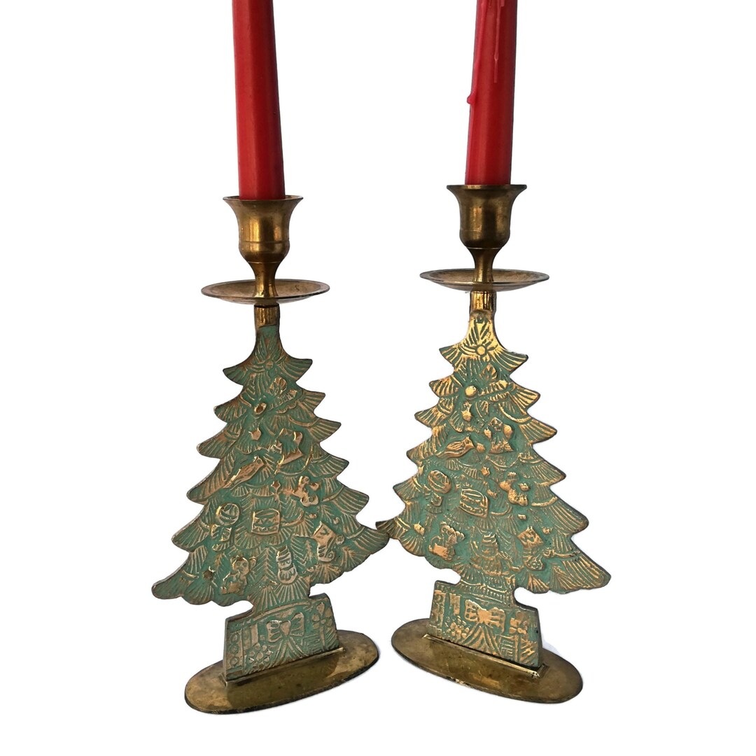 Vintage Brass Pair Candelabras Christmas Tree Candle Holder Etsy