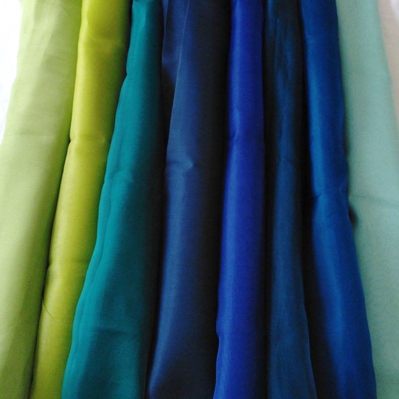 Pure silk organza fabric blue green high sheer by the yard Etsy
