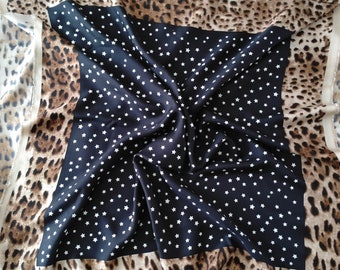 Silk scarf fabric printing star leopard pattern pure silk twill fabric 35"X34" DIY sewing fabric panel fabric black