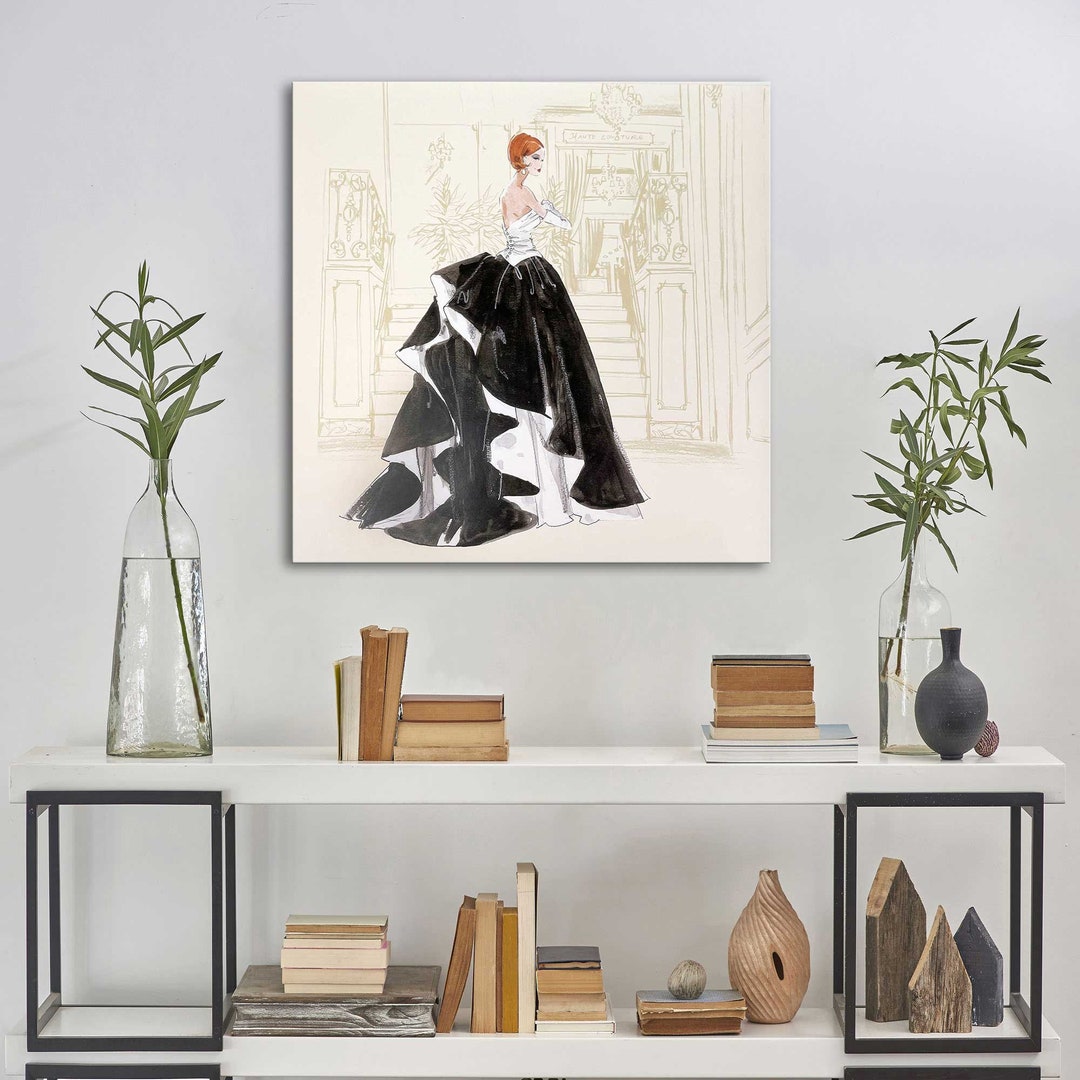 Black and White Gown Barbie Print on Canvas, Vintage Barbie Print, Pink ...