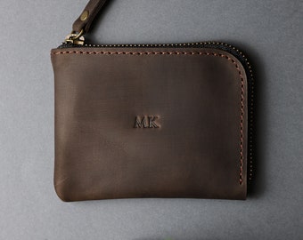 Porte-monnaie femme, portefeuille minimaliste zippé en cuir