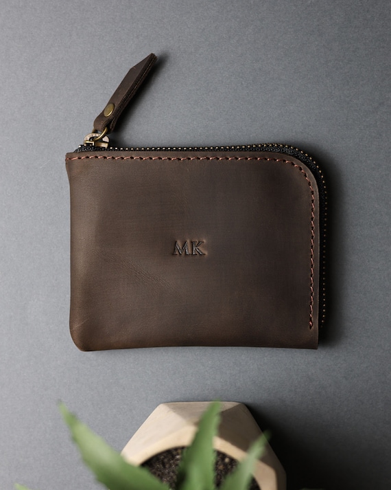 Monedero para mujer cartera minimalista de piel con cremallera