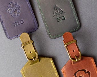 Personalized leather luggage tag with monogram - Brute Handcraft