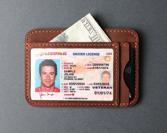 Cartera de cuero delgada con ventana para identificación con foto, billetera minimalista con tarjetero y compartimento para monedas