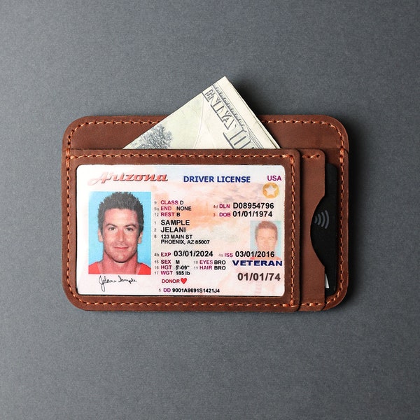Slim Leather Wallet with Photo ID Window, Minimalist Card Holder Wallet With Compartment For Coins