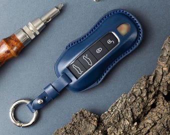 Leather Key Holder For Carrera, Cayenne, Macan, Panamera, Taycan, 911, 918. Personalized Birthday gift.