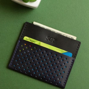 Cartera minimalista Cartera delgada para hombre Tarjetero de oliva Cartera fina Cartera de cuero para tarjetas Cartera personalizada Regalo para novio Regalo para novio imagen 8