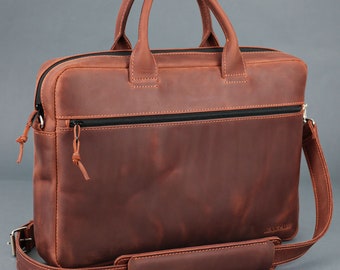 Leder Messenger für Laptop 15 '' , Tasche für Macbook Pro 16, Herren Bürotasche, Damen Aktentasche