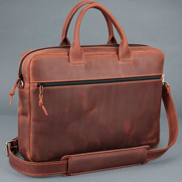 Leather Messenger For Laptop 15'' , Bag For Macbook Pro 16, Men's Office Bag, Women's Briefcase