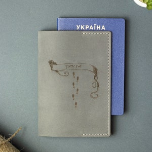 Leather Passport Holder, Ingraved Grey Passport Case, Personalized Passport Cover image 2