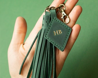 Llavero de cuero con borlas para bolso, llavero para coche, regalo de jubilación para mujer, llavero de cuero para madre de la novia