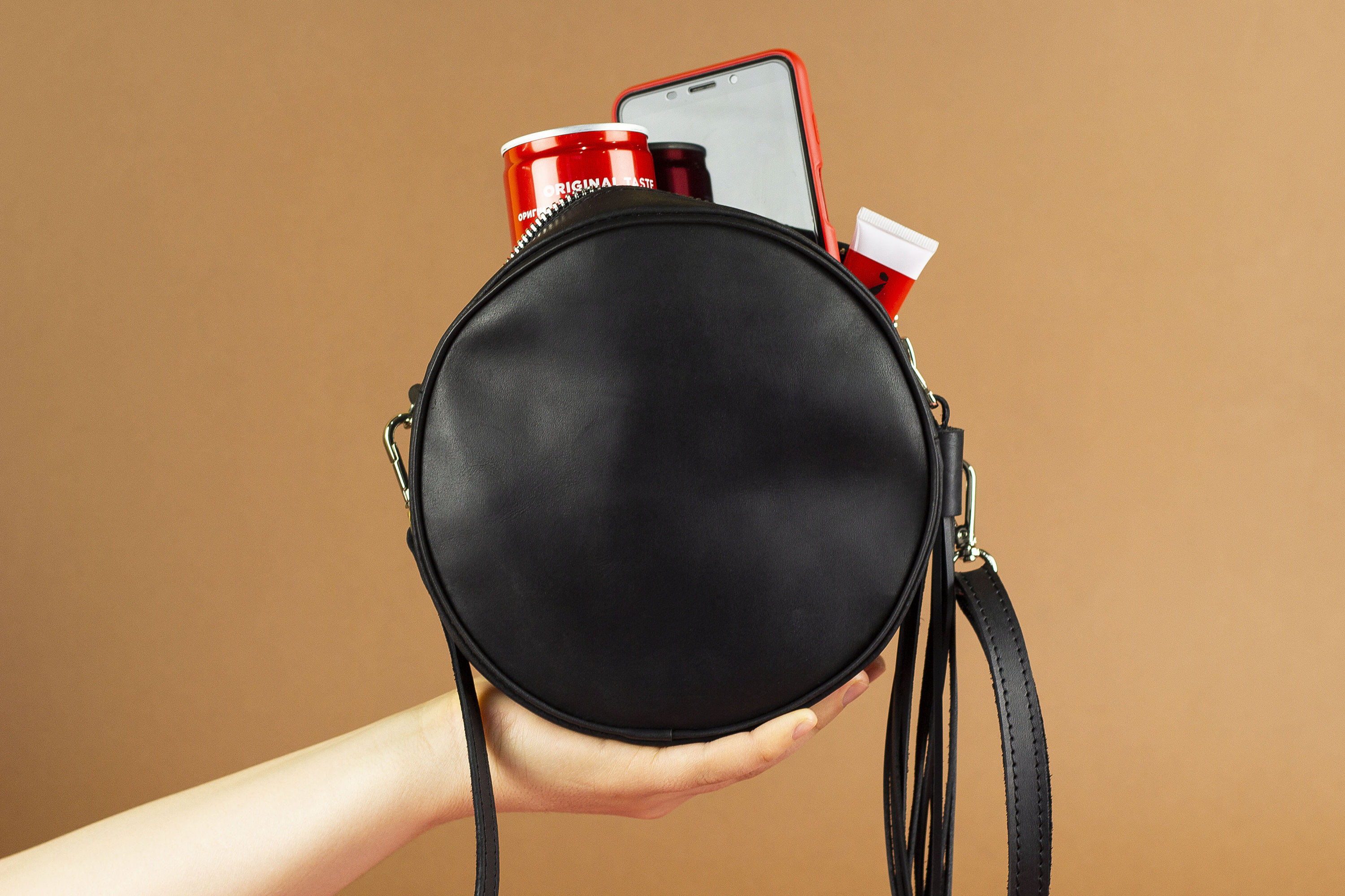 Leather Crossbody Bags Black Circle Handbag Round Shoulder Bag Etsy