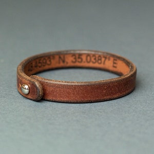 Leather Bracelet For Traveler, Engraved Unisex Gift image 6