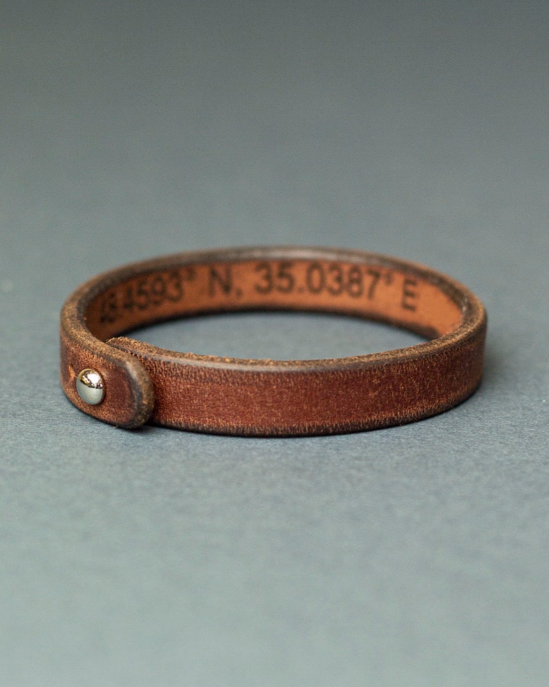 Leather Bracelet For Traveler, Engraved Unisex Gift image 6